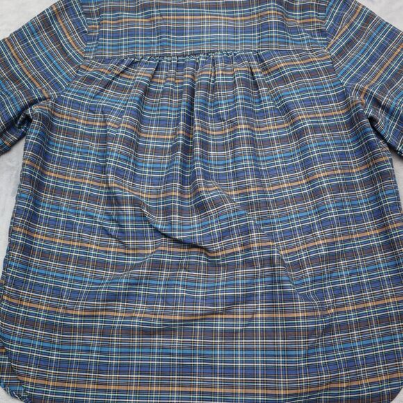 MLM Label Shirt Womens Multicolor Short Sleeve Vneck Button Plaid Blouse - Picture 16 of 16